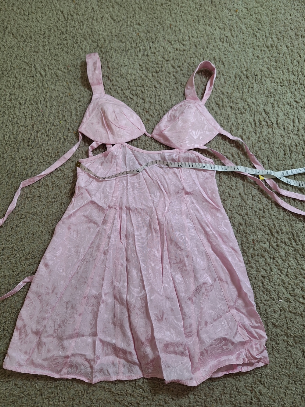 For Love And Lemons Pale Pink Floral Jacquard Mini Dress with Bow - Picture 6 of 7